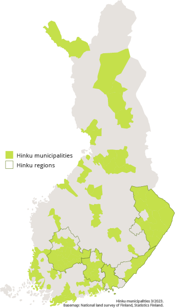 Map of Hinku municipalities and Hinku regions.